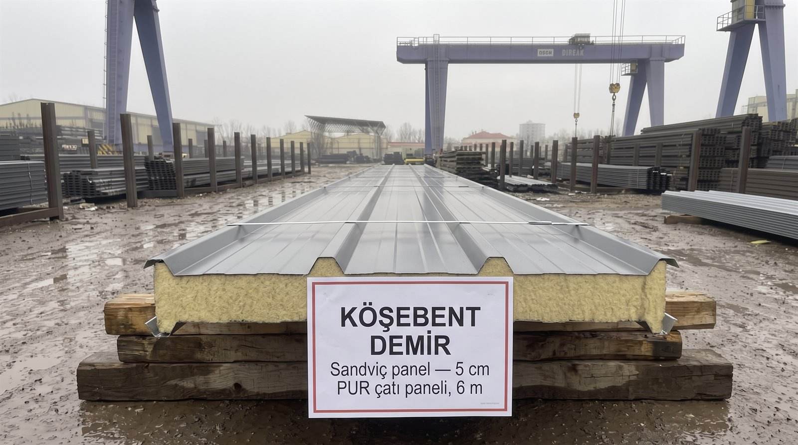 Sandviç panel 5 cm PUR çatı paneli, 6 m — açık stok sahasında demet